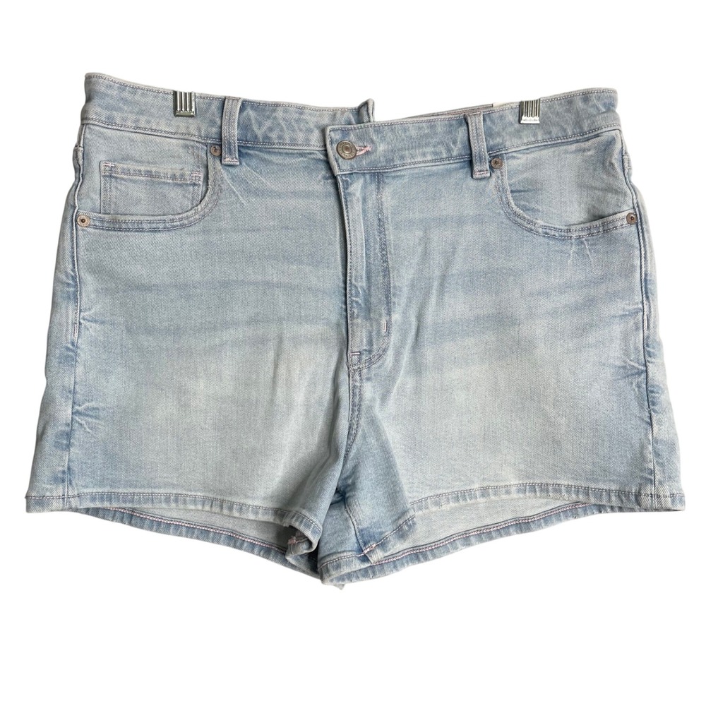 New AE Super High Rise Mom Short Womens 14 Blue Lightwash Denim Stretch